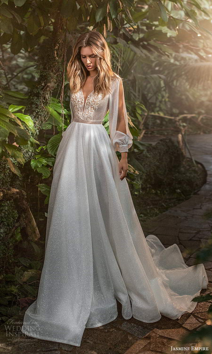 jasmine empire 2021 bridal split bishop sleeves plunging v neckline embellished bodicea line ball gown wedding dress chapel train (7) mv