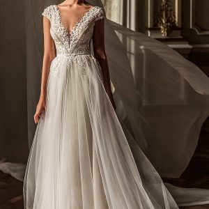 luce sposa 2021 shades of couture bridal cap v neckline heavily embellished bodice a line ball gown wedding dress (serenity) mv