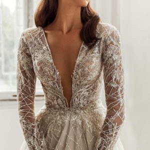 luce sposa 2021 shades of couture bridal long sleeve plunging v neckline fully embellished a line ball gown wedding dress cathedral train (kayley) zv