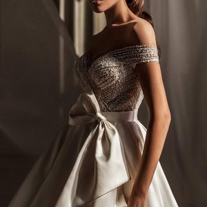luce sposa 2021 shades of couture bridal off shoulder sleeves sweetheart neckline heavily embellished bodice clean skirt a line ball gown wedding dress chapel train (jade) zv