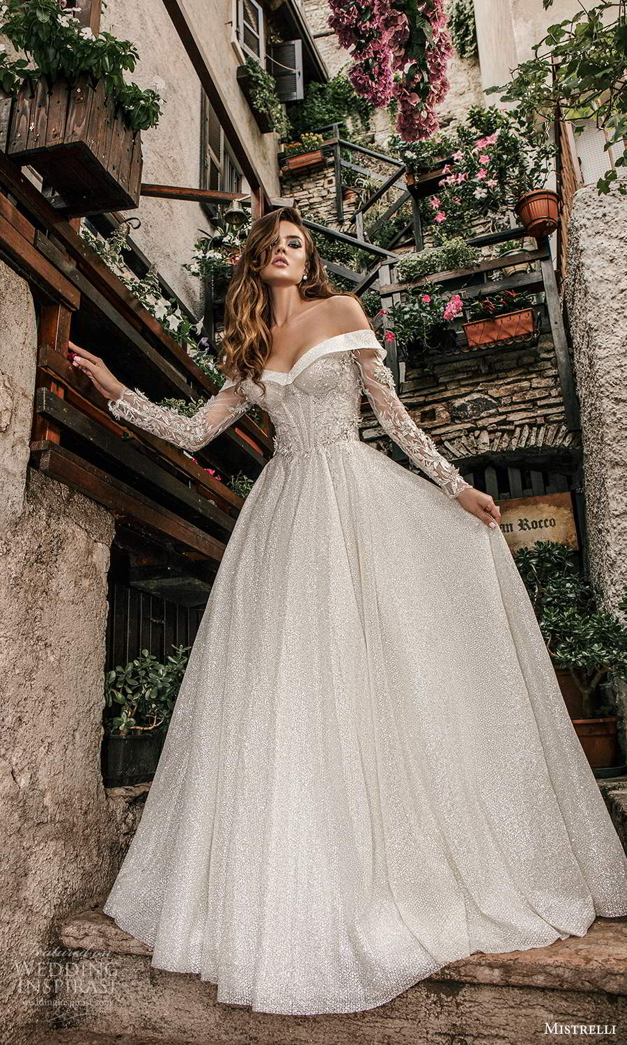 mistrelli 2021 bridal euphoria long sleeves off shoulder sweetheart neckline fully embellished a line ball gown wedding dress chapel train (16) mv