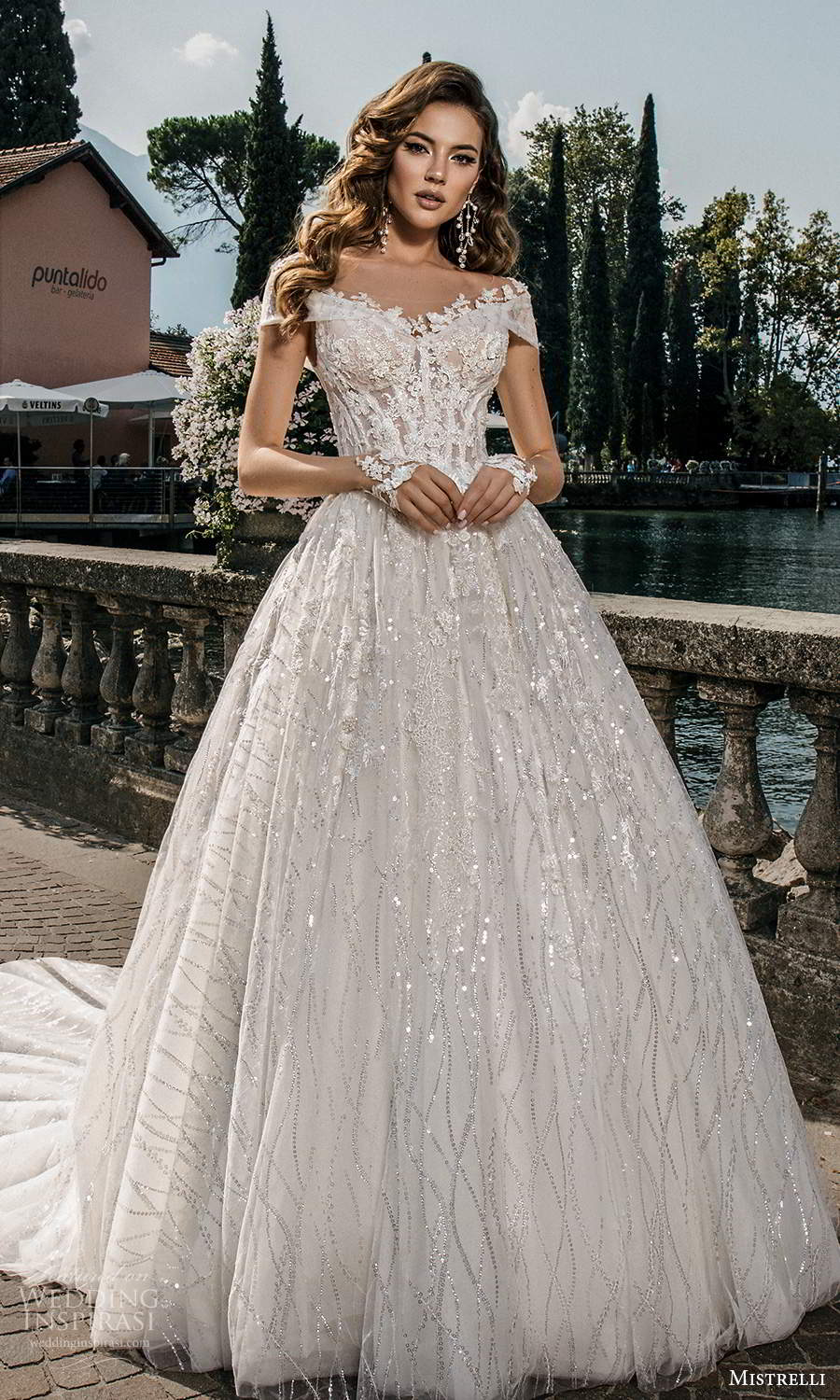 mistrelli 2021 bridal euphoria short sleeves off shoulder sweetheart neckline fully embellished a line ball gown wedding dress chapel train (20) mv