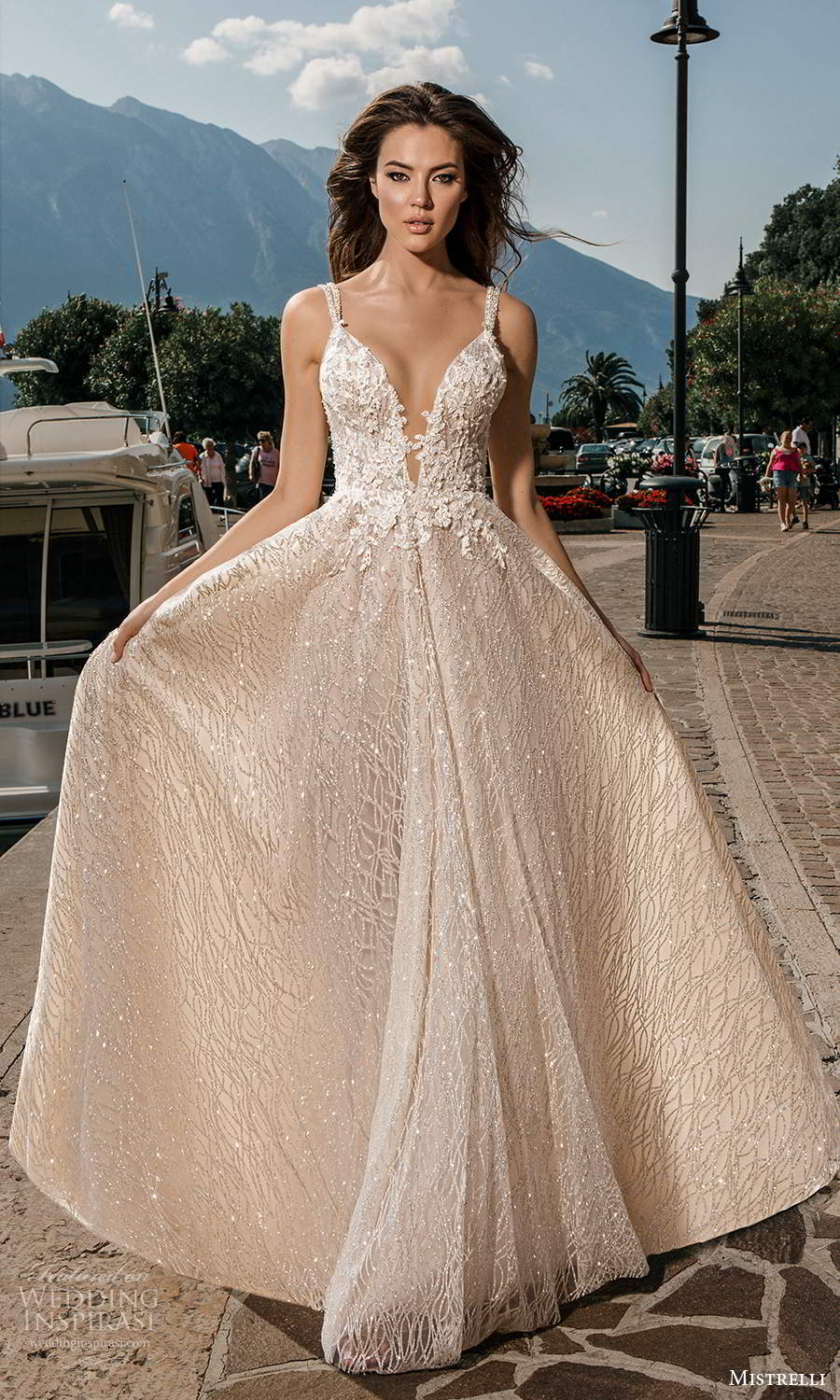 mistrelli 2021 bridal euphoria sleeveless double straps plunging vneckline fully embellished a line ball gown wedding dress blush chapel train (13) mv