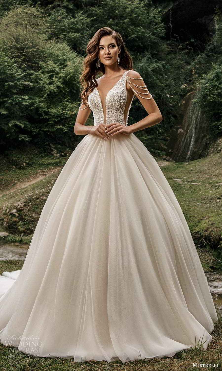 mistrelli 2021 bridal euphoria sleeveless straps plunging v neckline embellished bodice clean skirt ball gown wedding dress chapel train (15) mv
