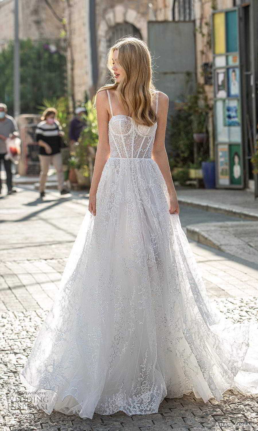 adam zohar 2021 lago bridal sleeveless straps semi sweetheart neckline corset bodice fully embellished a line ball gown wedding dress chapel train (6) mv