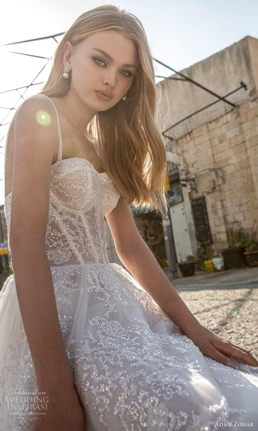 adam zohar 2021 lago bridal sleeveless straps semi sweetheart neckline corset bodice fully embellished a line ball gown wedding dress chapel train (6) zv