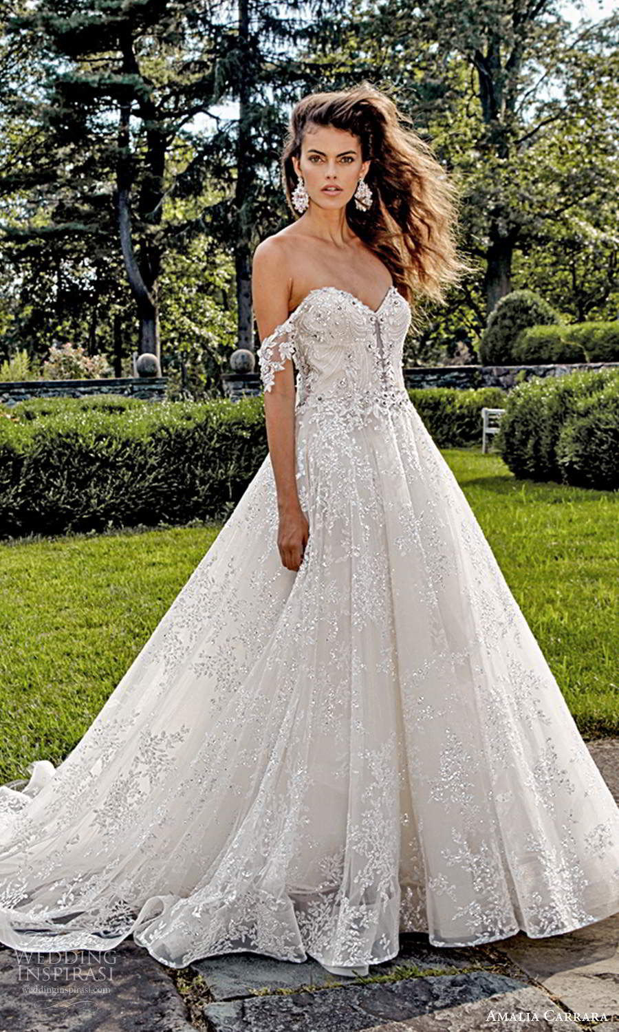 amalia carrara 2021 bridal off shoulder swag straps sweetheart neckline fully embellished a line ball gown wedding dress chapel train (1) mv