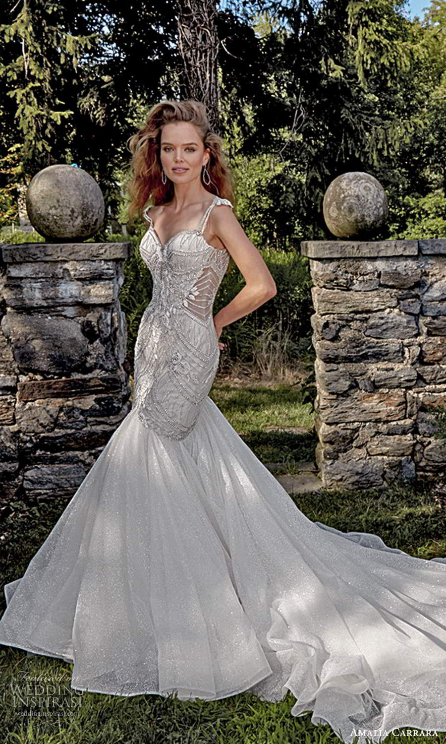 amalia carrara 2021 bridal sleeveless straps sweetheart neckline heavily embellished bodice fit flare mermaid wedding dress chapel train (4) sv