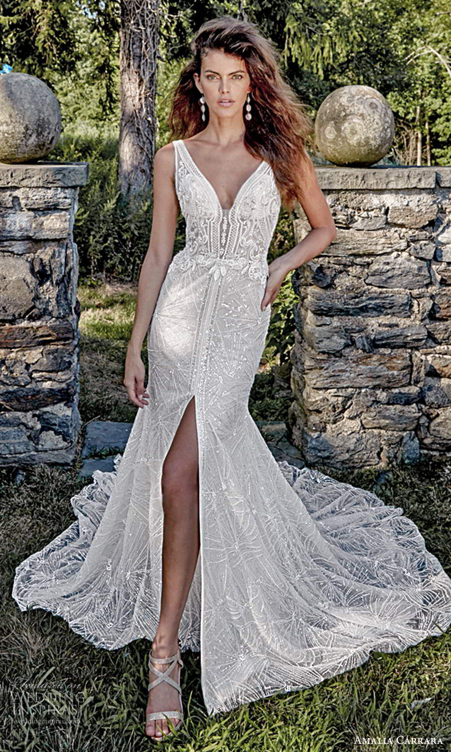 amalia carrara 2021 bridal sleeveless straps v neckline fully embellished slit skirt a line wedding dress cathedral train (2) mv