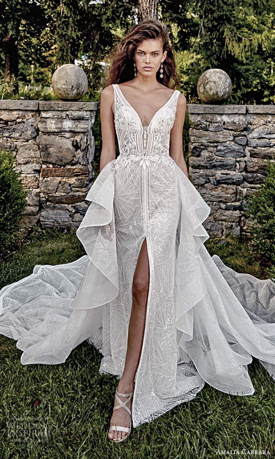 amalia carrara 2021 bridal sleeveless straps v neckline fully embellished slit skirt a line wedding dress cathedral train overskirt (2) mv
