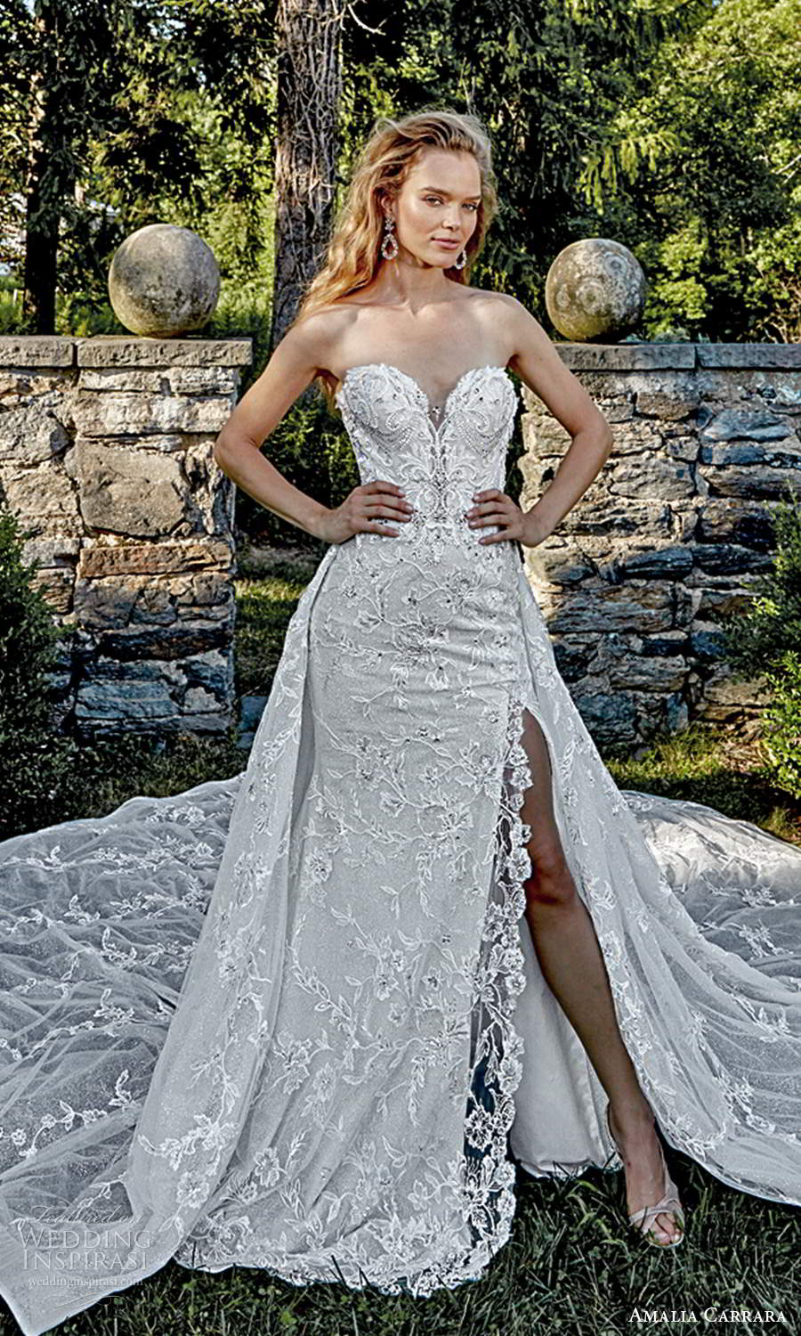 amalia carrara 2021 bridal strapless sweetheart neckline fully embellished modified a line trumpet wedding dress slit skirt overskirt cathedral train (3) mv