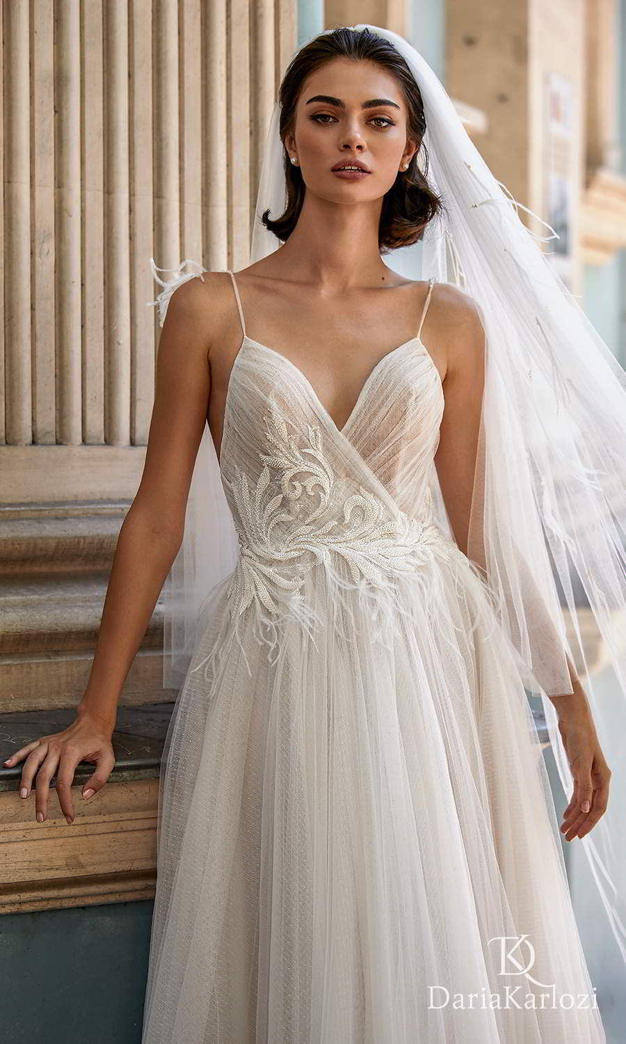 daria karlozi 2021 graceful dream bridal sleeveless thin straps surplice v neckline embellished ruched bodice a line ball gown wedding dress (embrace) zv