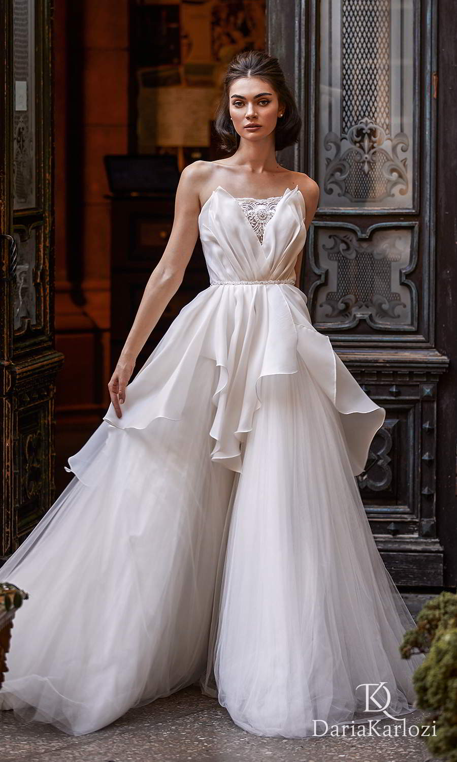 daria karlozi 2021 graceful dream bridal strapless crumbcatcher neckline ruched bodice a line ball gown wedding dress (breath of wind) mv