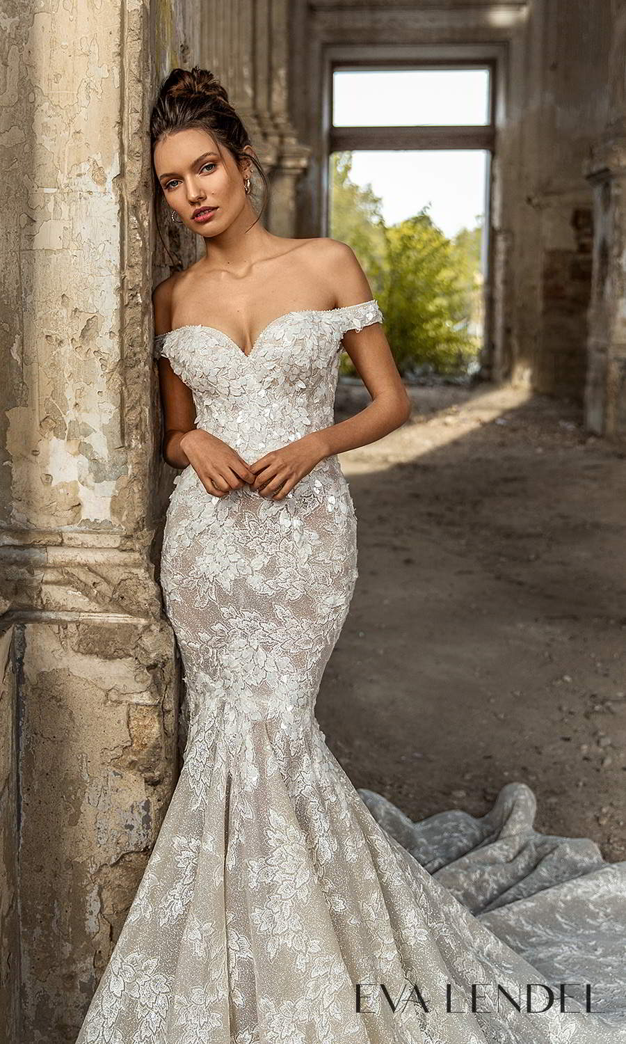 eva lendel 2021 golden hour bridal off shoulder straps sweetheart neckline fully embellished sheath wedding dress chapel train (paola) mv