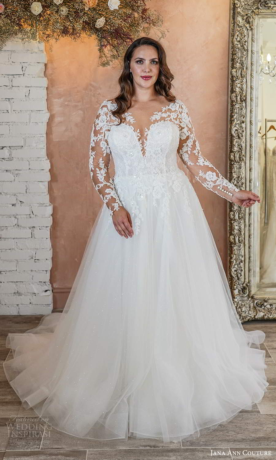 jana ann couture 2021 bridal long sleeve sweetheart neckline embellished bodice a line ball gown wedding dress chapel train (14) mv