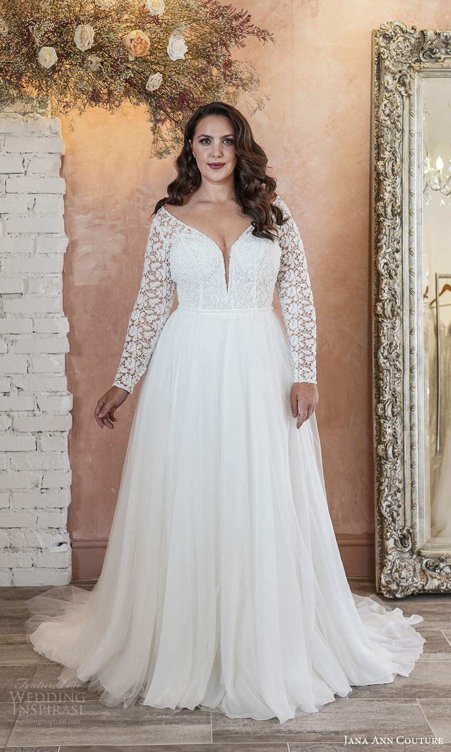 jana ann couture 2021 bridal long sleeves off shoulder neckline embellished bodice a line ball gown wedding dress chapel train (27) mv