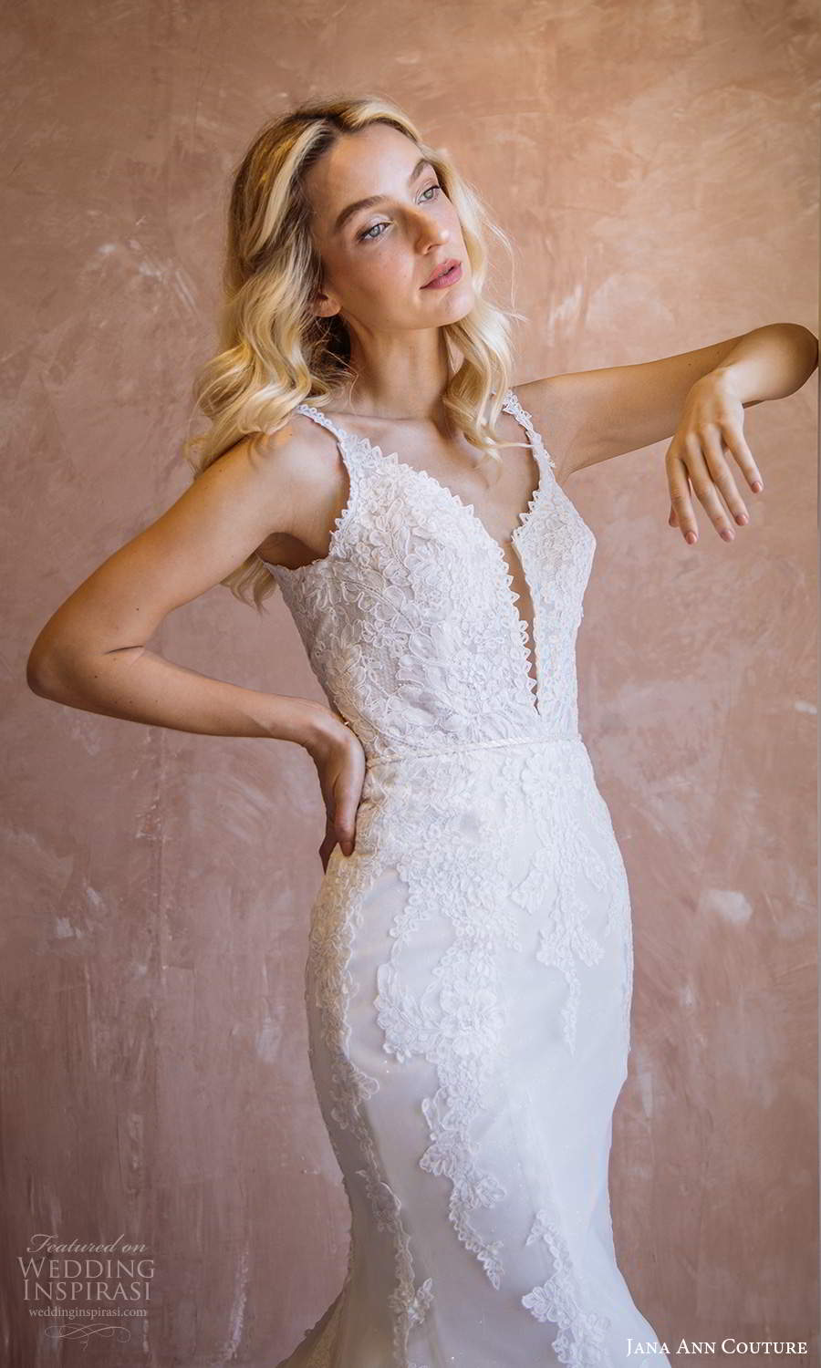 jana ann couture 2021 bridal sleeveless straps plunging v neckline fully embellished fit flare mermaid wedding dress chapel train (21) zv