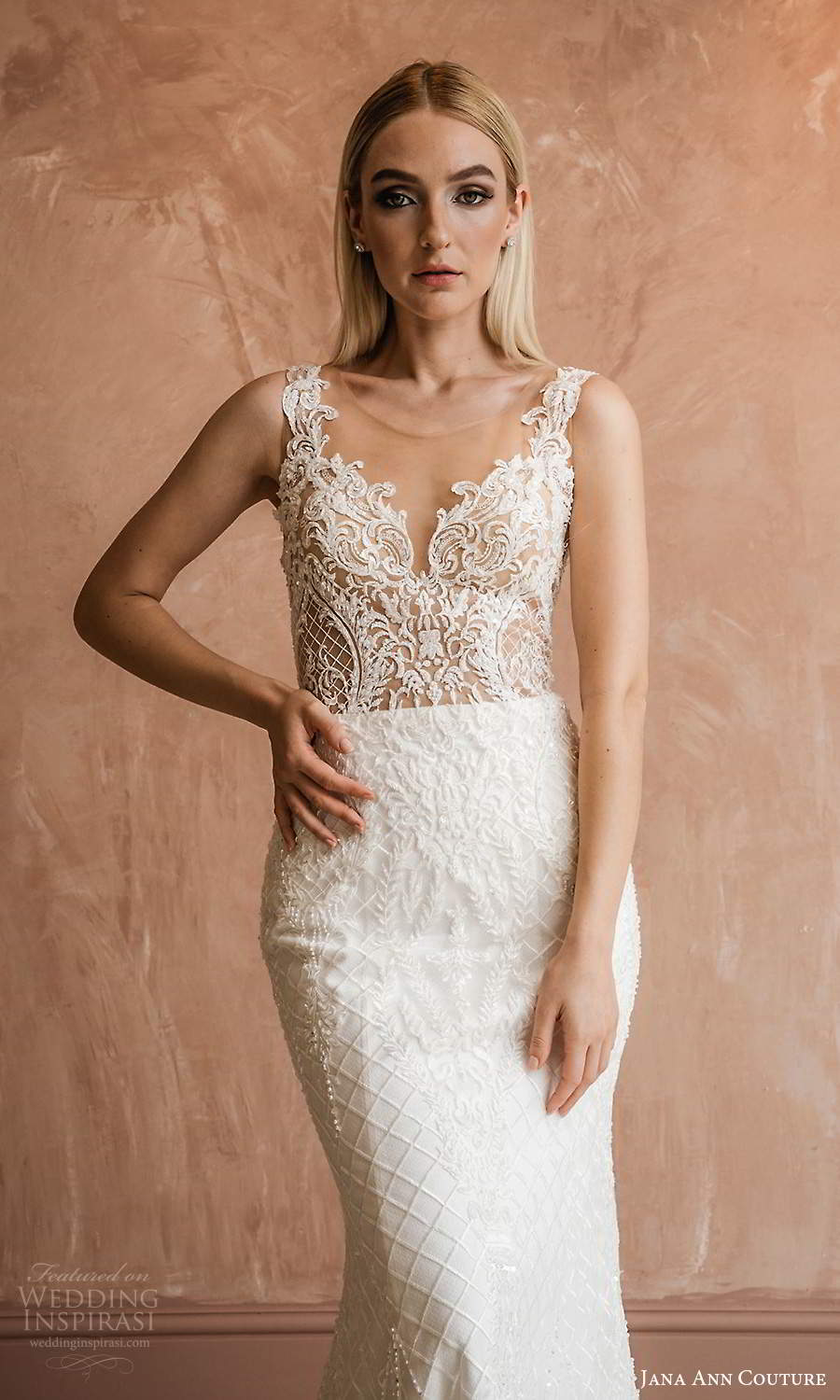 jana ann couture 2021 bridal sleeveless straps sweetheart neckline fully embellished sheath wedding dress chapel train v back (2) zv