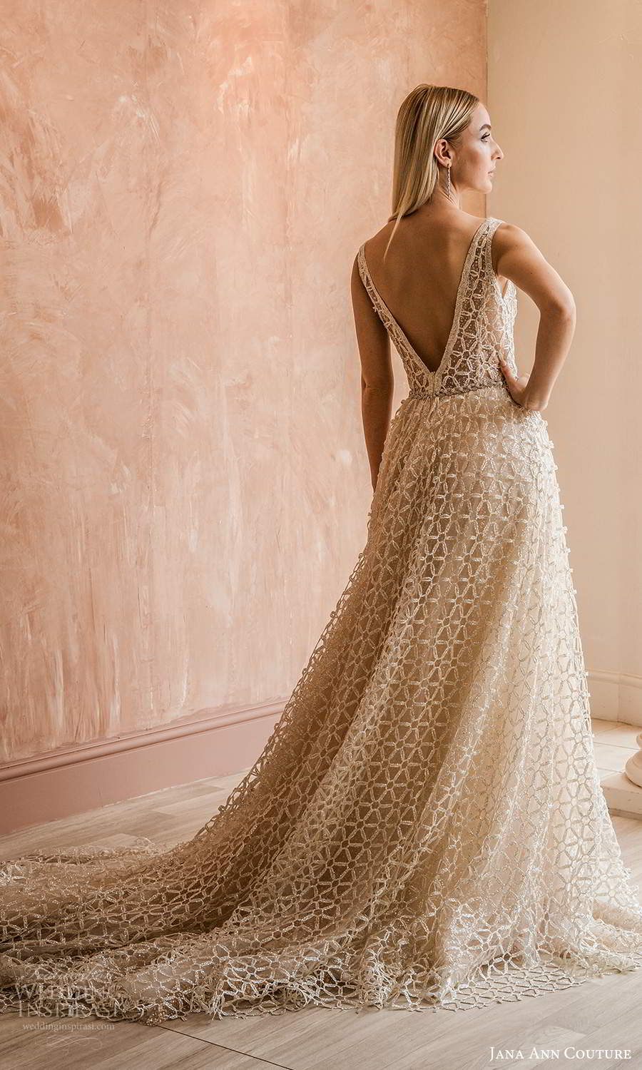 jana ann couture 2021 bridal sleeveless straps v neckline fully embellished a line ball gown wedding dress chapel train v back (8) bv