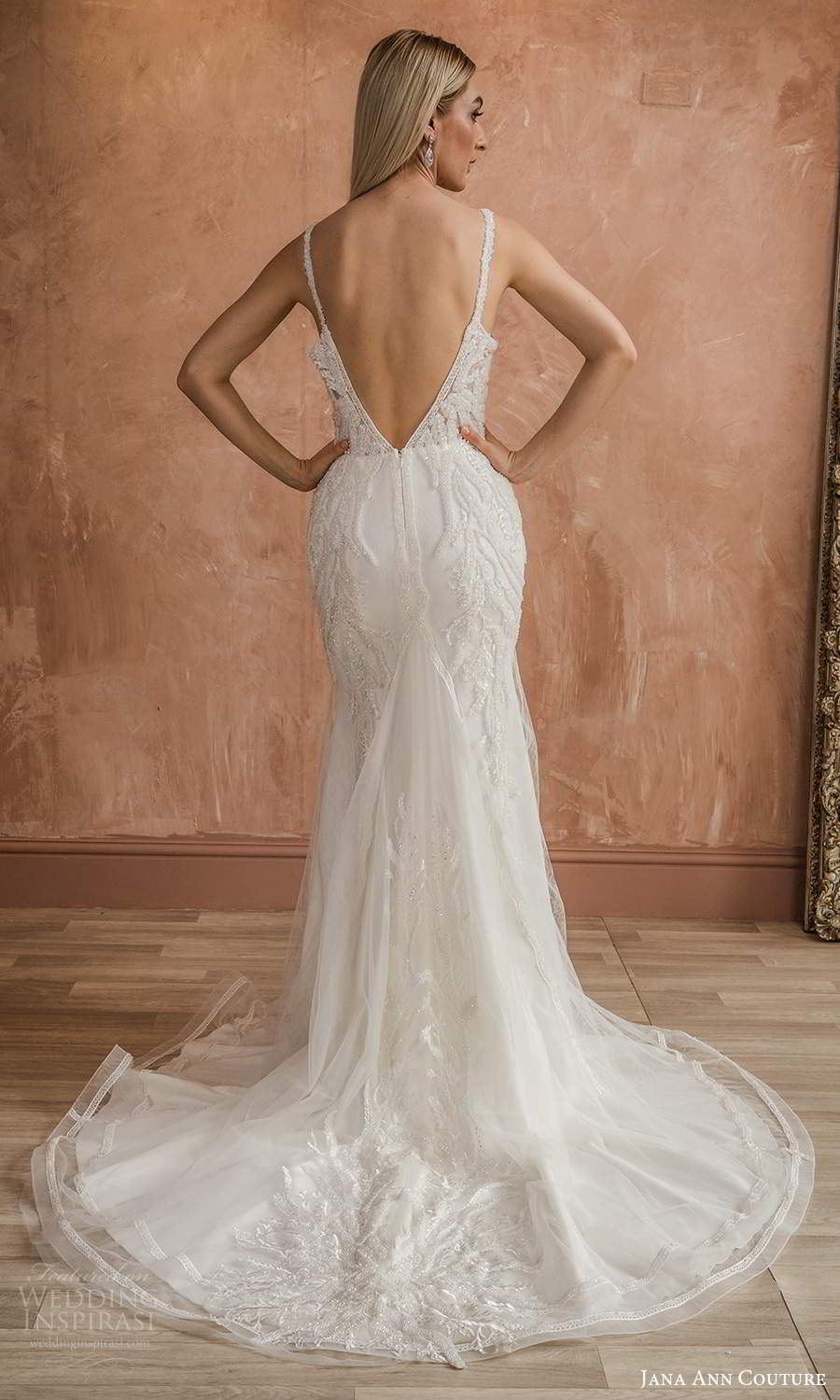 jana ann couture 2021 bridal sleeveless straps v neckline fully embellished sheath wedding dress chapel train (23) bv