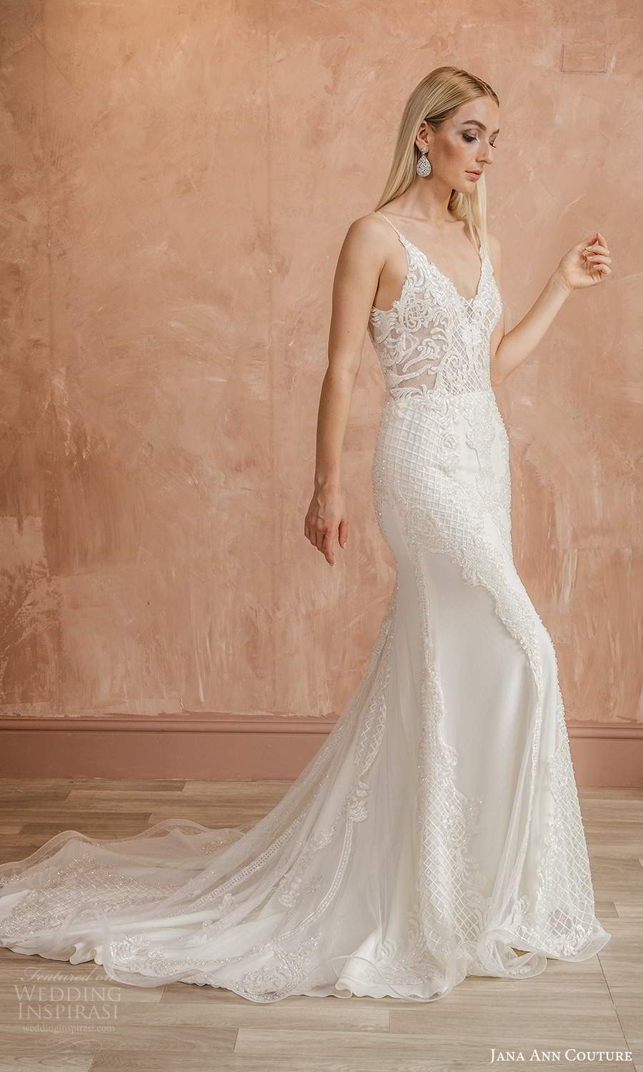 jana ann couture 2021 bridal sleeveless straps v neckline fully embellished sheath wedding dress chapel train (23) mv
