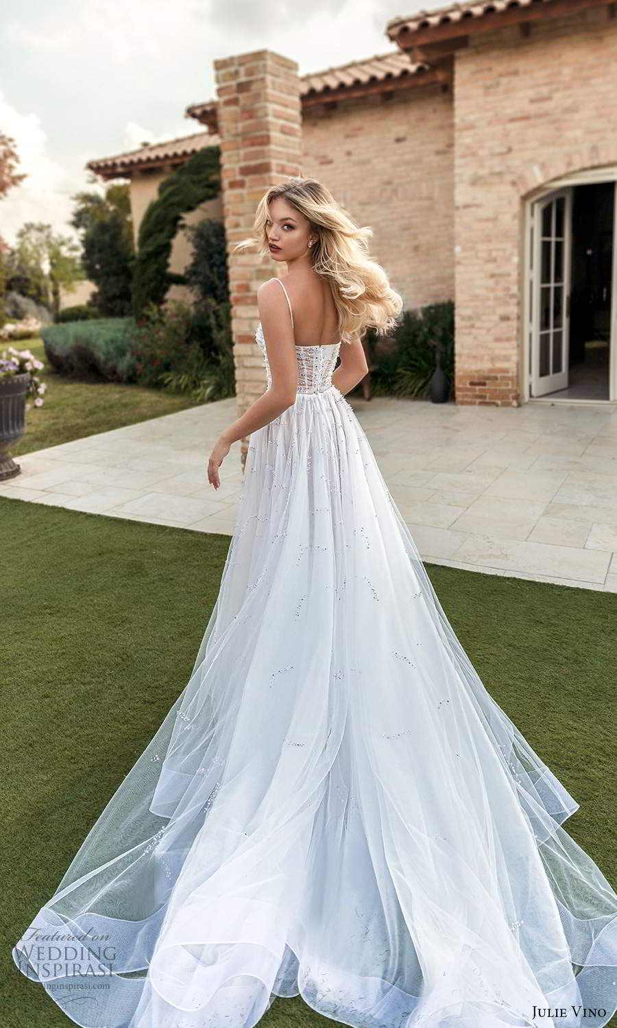 julie vino 2021 romanzo bridal sleeveless beaded straps sweetheart neckline ruched bodice fully embellished a line ball gown wedding dress chapel train (9) bv