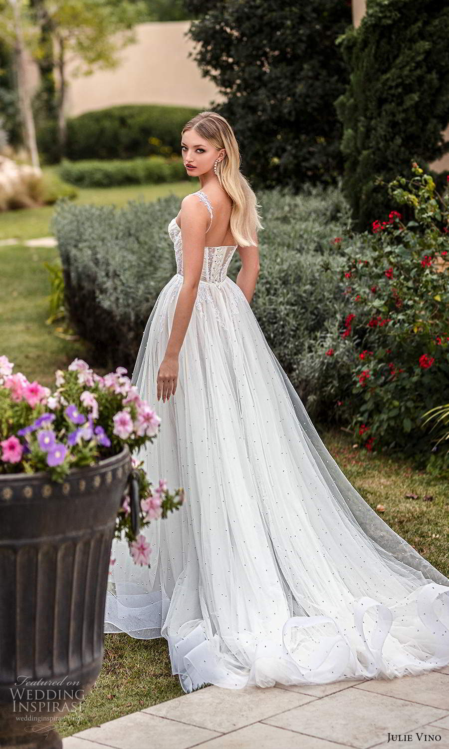 julie vino 2021 romanzo bridal sleeveless straps sweetheart neckline embellished bodice a line ball gown wedding dress chapel train (3) bv