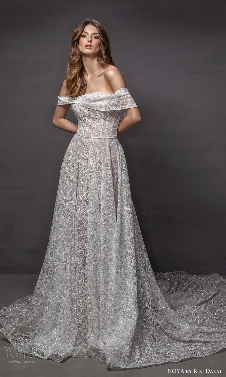 noya riki dalal 2021 bridal off shoulder sleeves asymmetric necklibe fully embellished a line wedding dress chapel train (8) mv