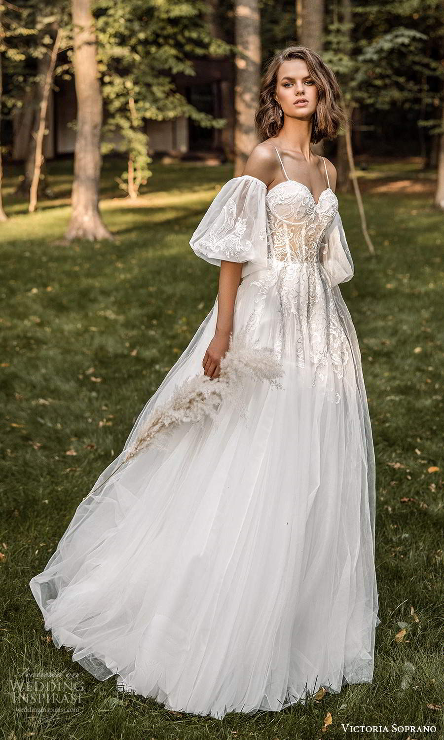 victoria soprano 2022 bridal detached puff sleeves sleeveless straps sweetheart neckline embellished bodice a line ball gown wedding dress chapel train (18) mv