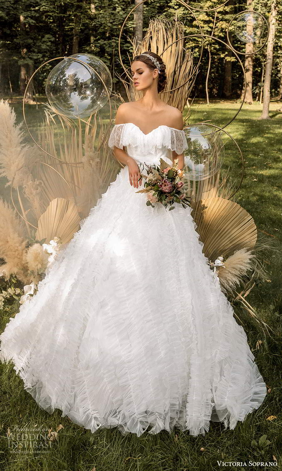 victoria soprano 2022 bridal off shoulder sleeves sweetheart neckline ruffle skirt a line ball gown wedding dress chapel train (8) mv