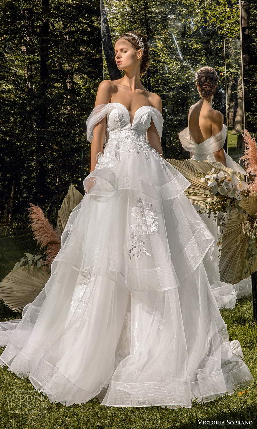 victoria soprano 2022 bridal off shoulder swag straps sweetheart neckline embellishedbodice a line ball gown wedding dress chapel train (15) mv