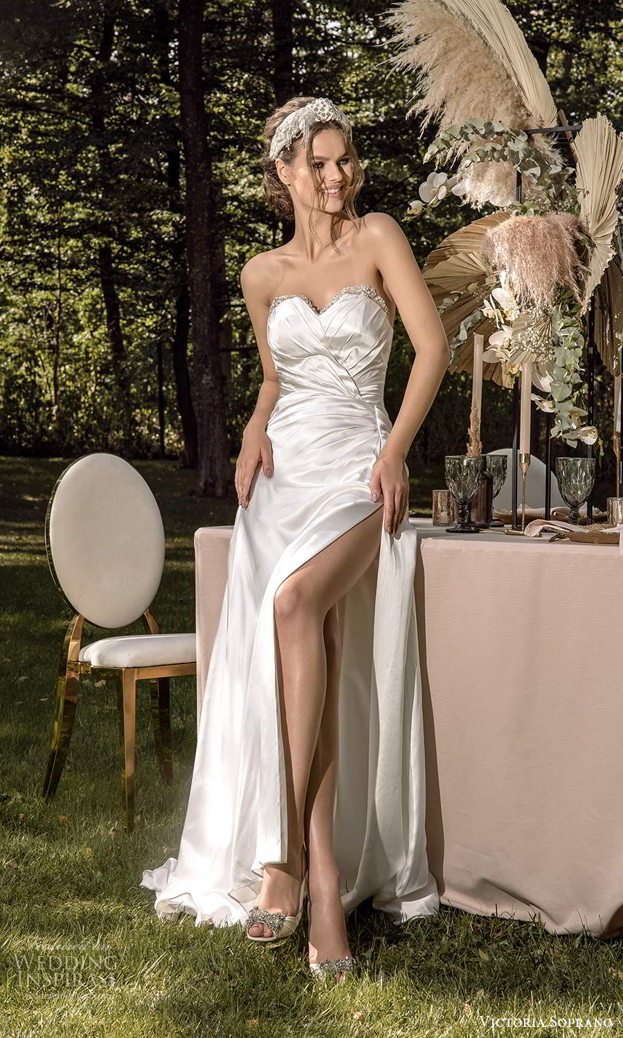 victoria soprano 2022 bridal strapless sweetheart neckline ruched bodice modern a line wedding dress slit skirt (22) fv