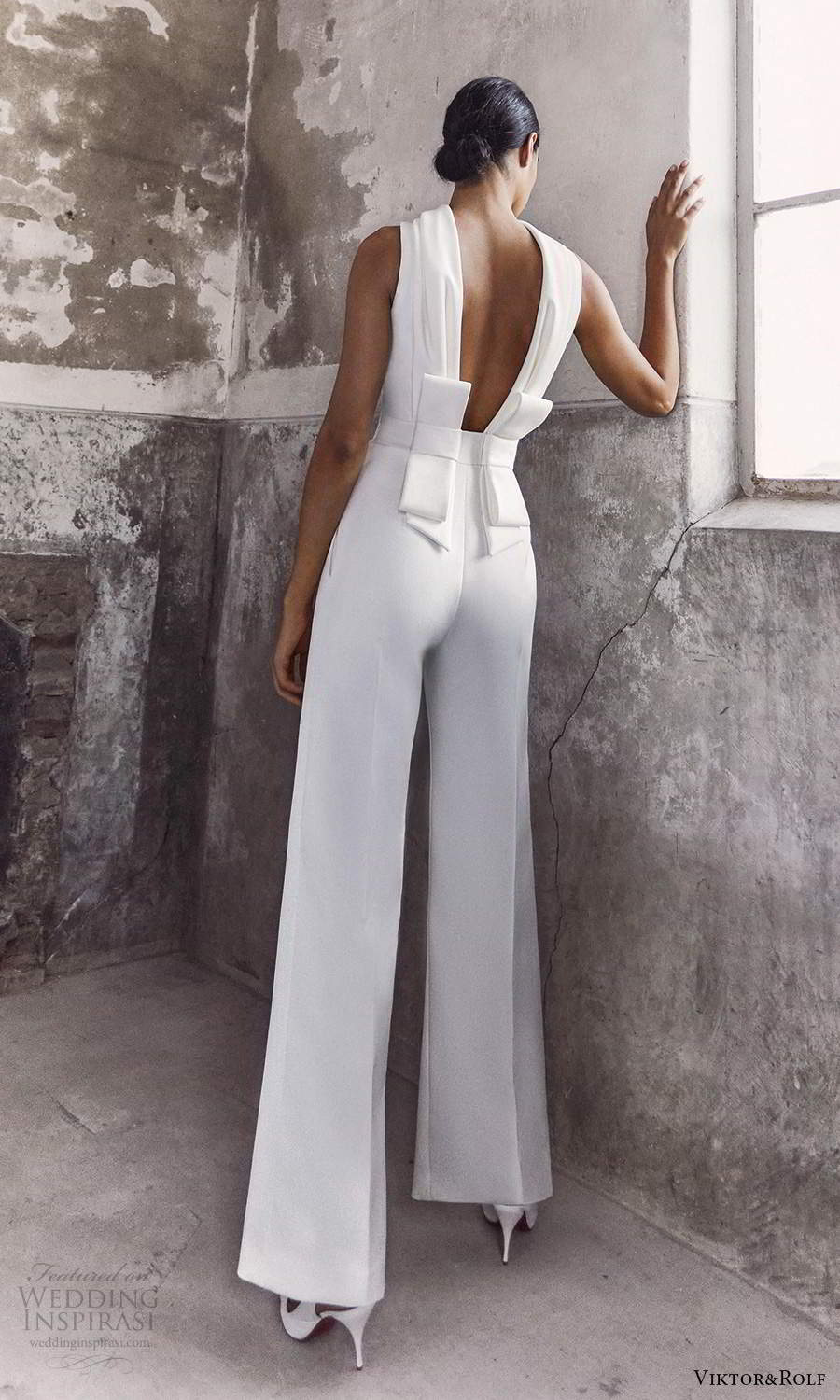 viktor and rolf fall 2021 bridal sleeveless high funnel neckline jumpsuit wedding dress pants (19) bv