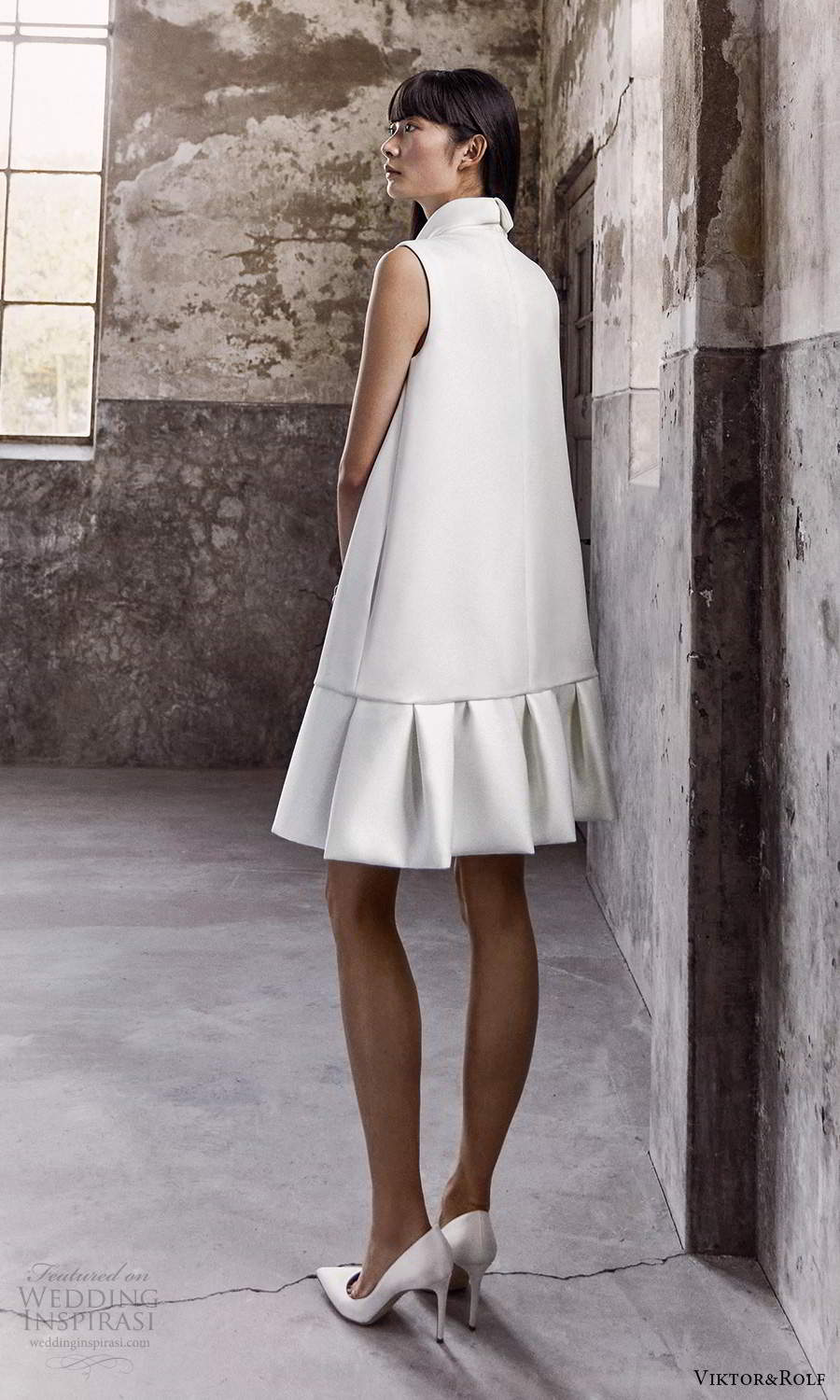 viktor and rolf fall 2021 bridal sleeveless high neckline clean modern short shift wedding dress (20) bv