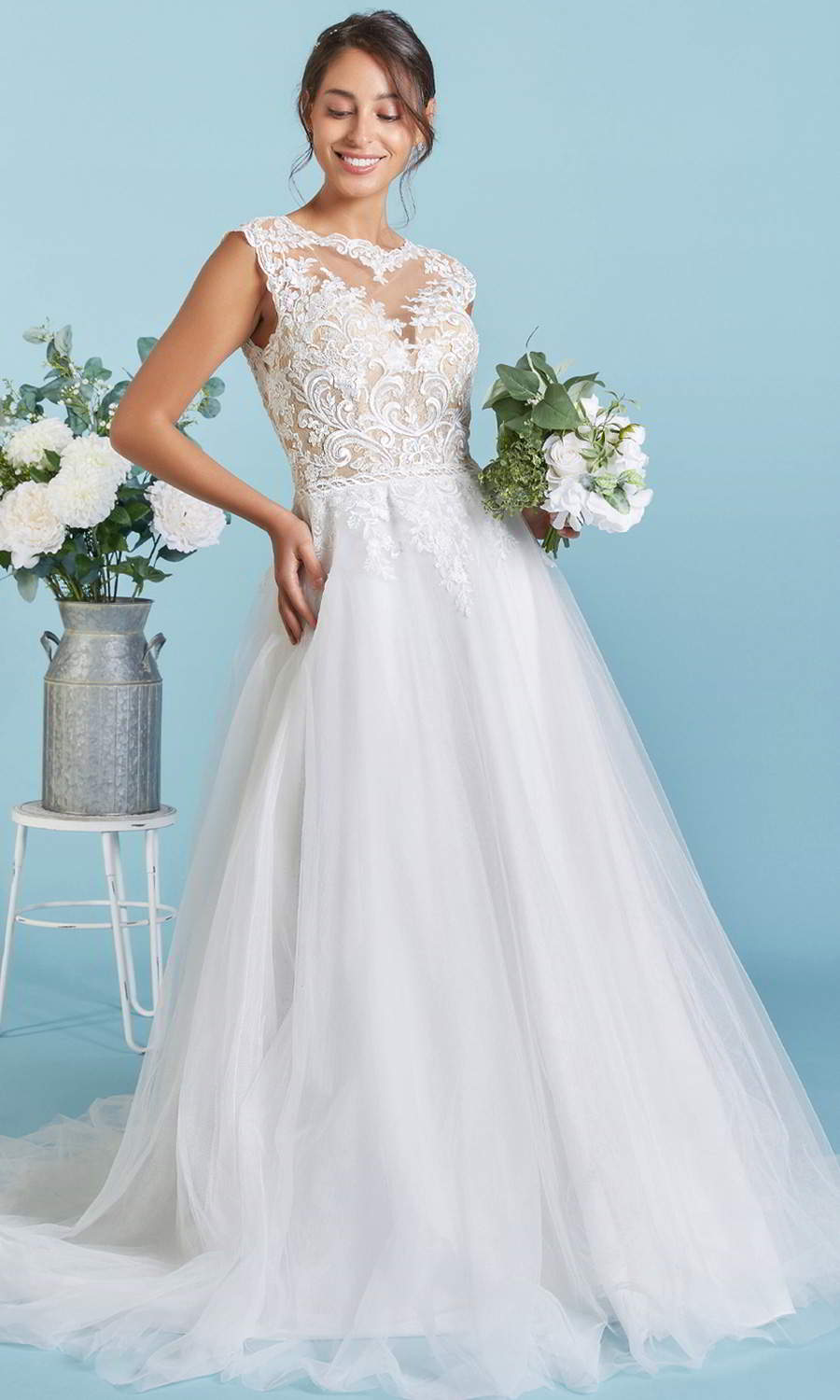 afarose 2021 bridal cap sleeve jewel neckline embellished bodice a line ball gown wedding dress chapel train (karin) mv