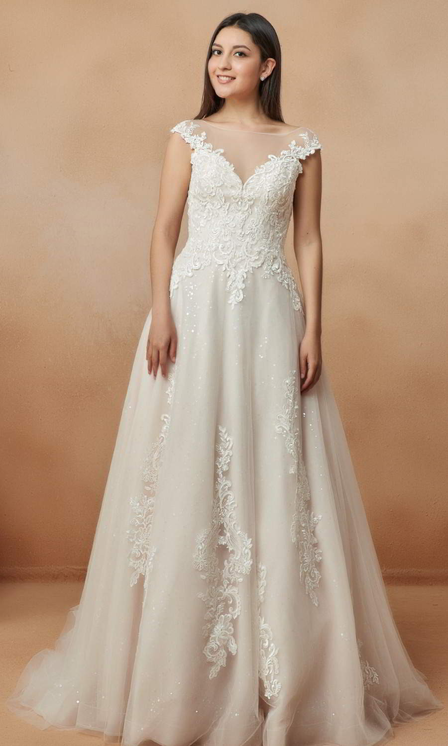 afarose 2021 bridal cap sleeves bateau neckline embellished bodice a line ball gown wedding dress chapel train (juno) mv