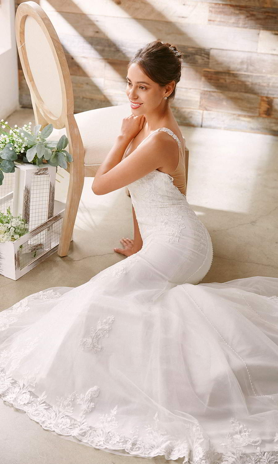 afarose 2021 bridal sleeveless thick straps plunging v neckline embellished lace bodice sheath trumpet mermaid wedding dress (eva) bv