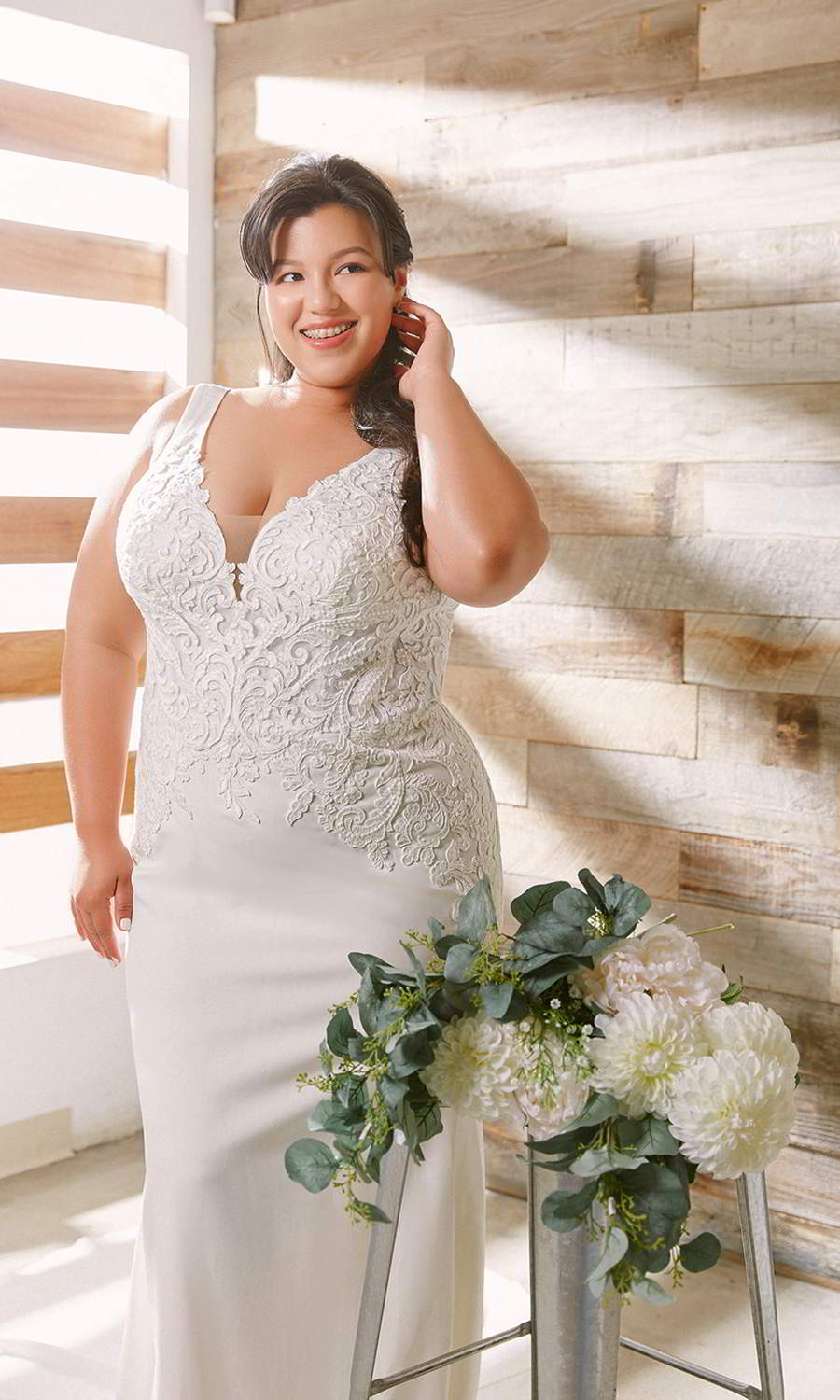 afarose 2021 bridal sleeveless thick straps plunging v neckline heavily embellished boeice sheath plus size wedding dress (pam) mv