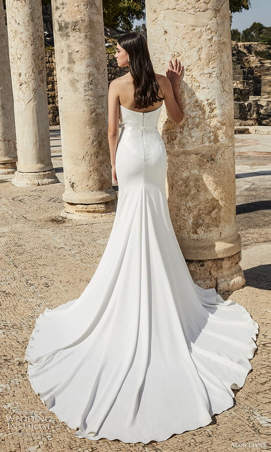 alon livne 2021 bridal strapless sweetheart neckline embellished lace waist clean sheath wedding dress chapel train (2) bv alon livne 2021 bridal strapless sweetheart neckline embellished lace waist clean sheath wedding dress chapel train (2) bv