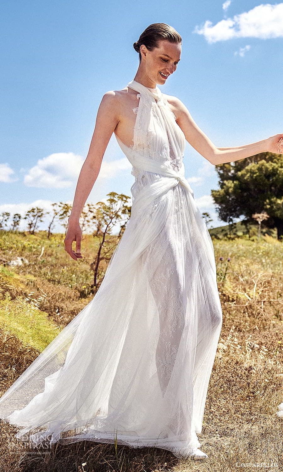 costarellos spring 2022 bridal sleeveless halterneckline embelilshed a line wedding dress (18) mv