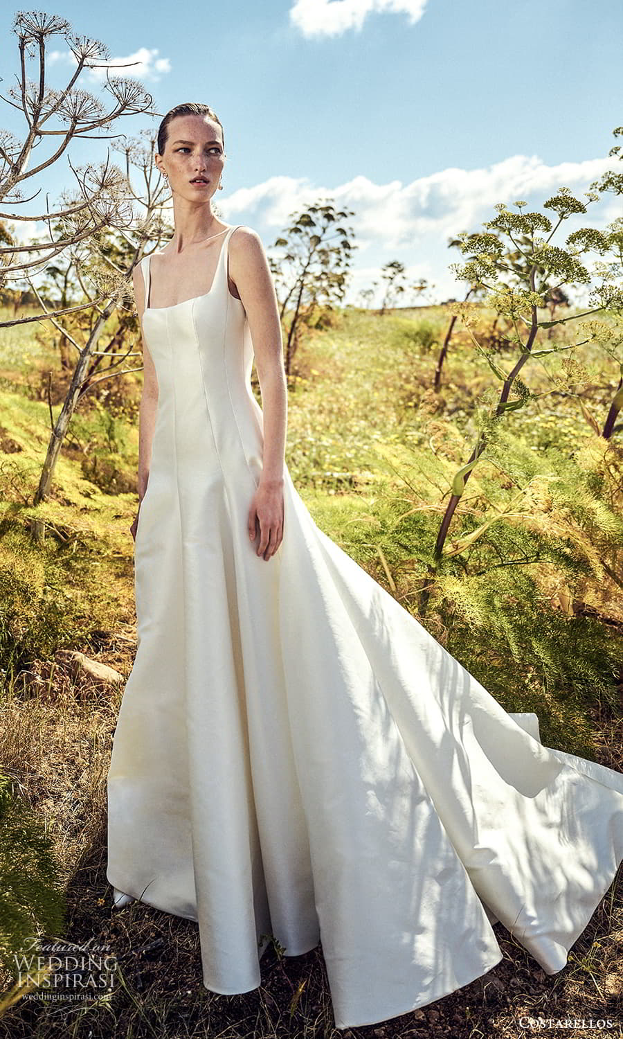 costarellos spring 2022 bridal sleeveless straps square neckline clean minimalist a line wedding dress chapel train (7) mv costarellos spring 2022 bridal sleeveless straps square neckline clean minimalist a line wedding dress chapel train (7) mv