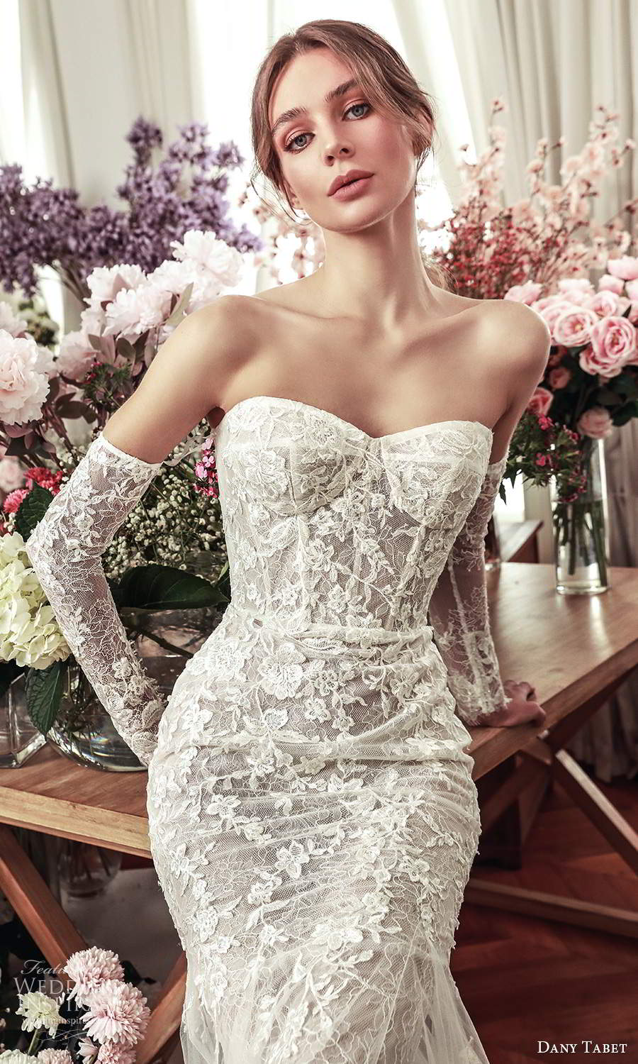 dany tabet 2021 belle fleur bridal strapless sweetheart neckline fully embellished fit flare memaid wedding dress chapel train (1) zv