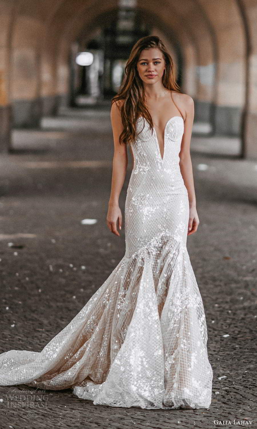 galia lahav spring 2022 gala bridal sleeveless sheer straps plunging sweetheart neckline fully embellished fit flare mermaid wedding dress chapel train (7) fv