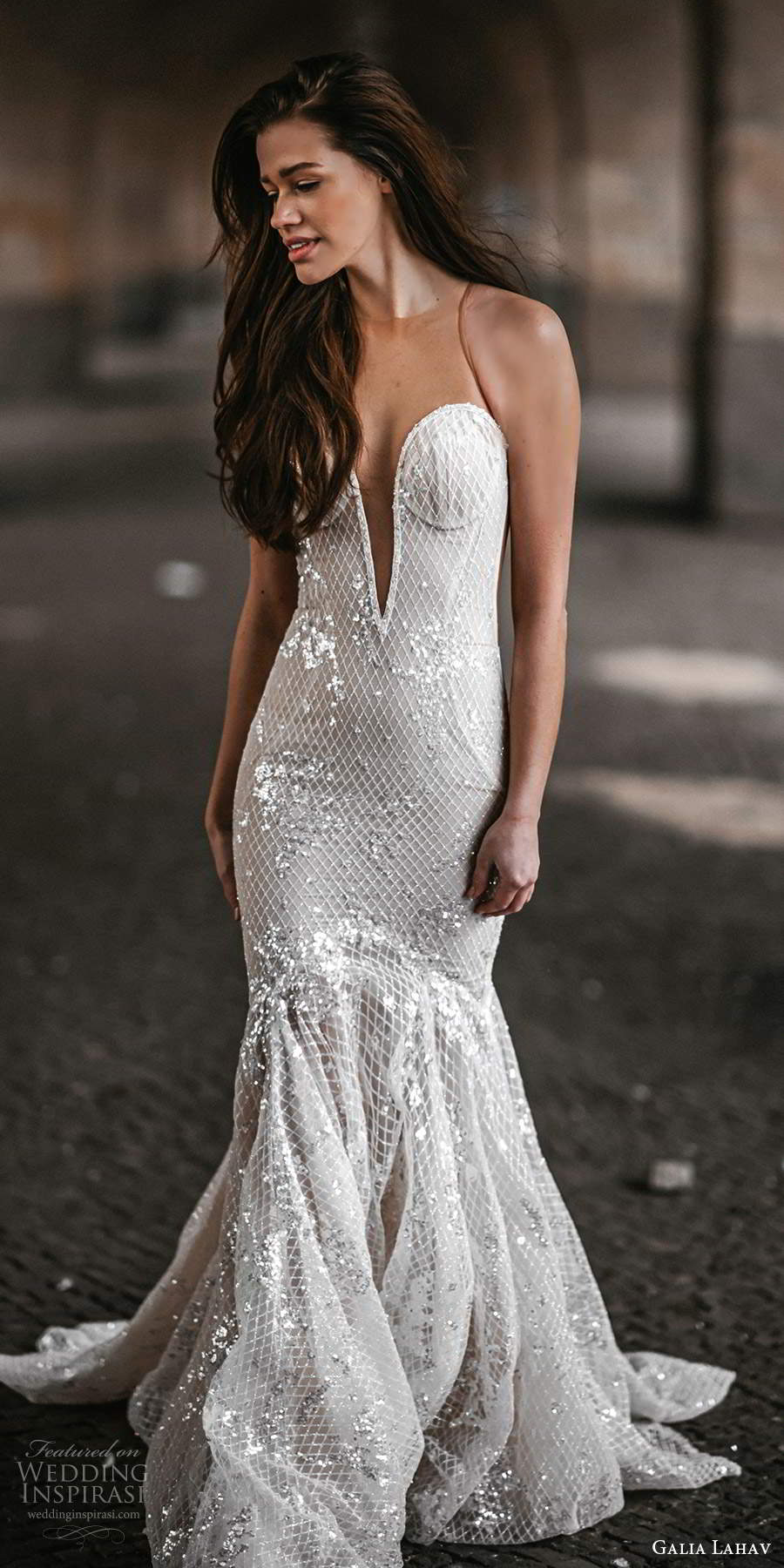 galia lahav spring 2022 gala bridal sleeveless sheer straps plunging sweetheart neckline fully embellished fit flare mermaid wedding dress chapel train (7) lv