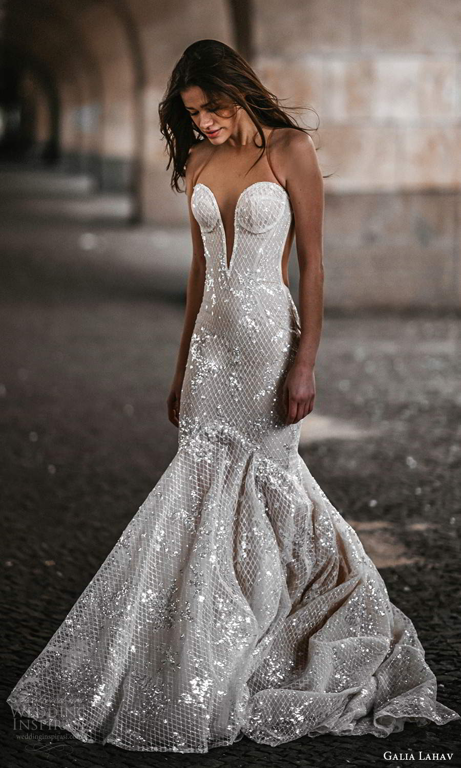 galia lahav spring 2022 gala bridal sleeveless sheer straps plunging sweetheart neckline fully embellished fit flare mermaid wedding dress chapel train (7) mv