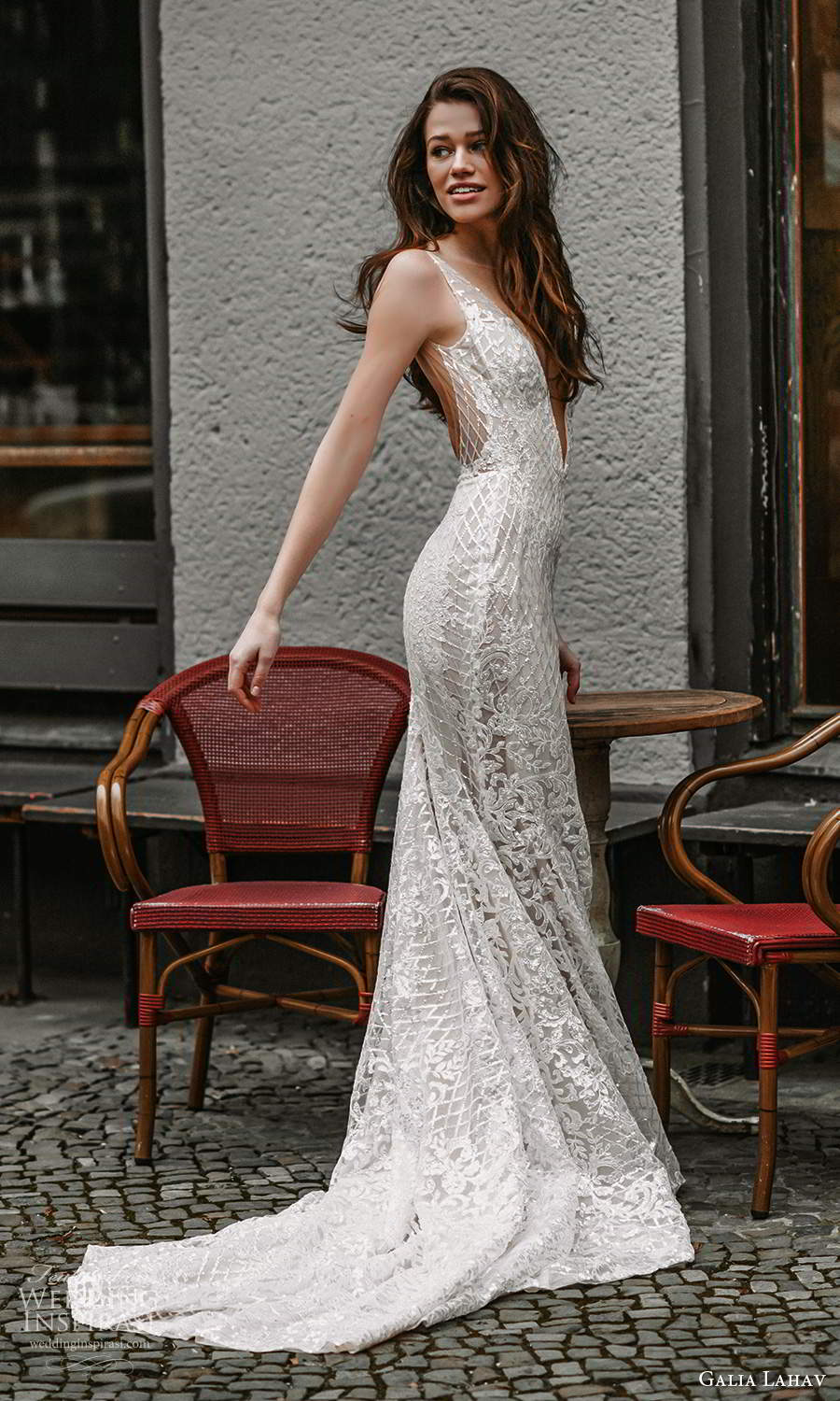 galia lahav spring 2022 gala bridal sleeveless straps plunging v neckline fully embellished fit flare mermaid sheath wedding dress chapel train low back (12) sv