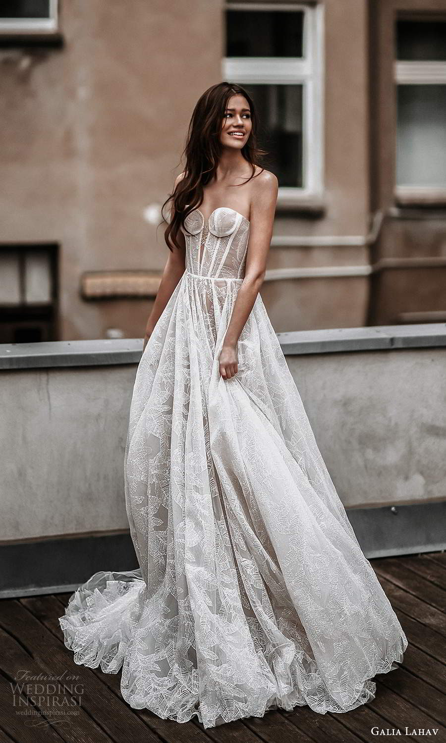 galia lahav spring 2022 gala bridal strapless sweetheart neckline embellished lace corset bodice a line ball gown wedding dress chapel train (11) mv