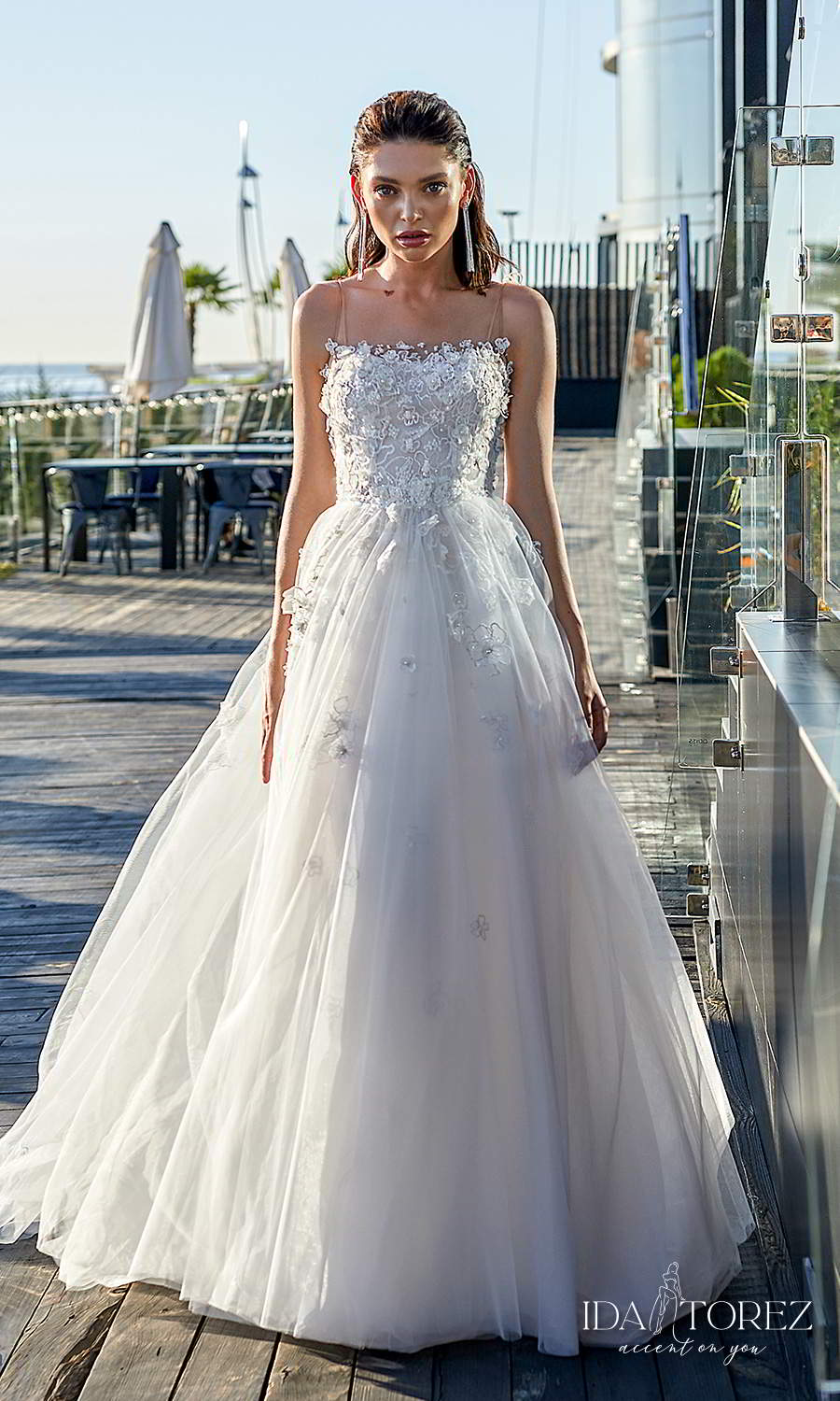 ida torez 2021 bridal sleeveless thin straps straight across neckline heavily embellished bodice a line ball gown wedding dress chapel train (pleasure) mv