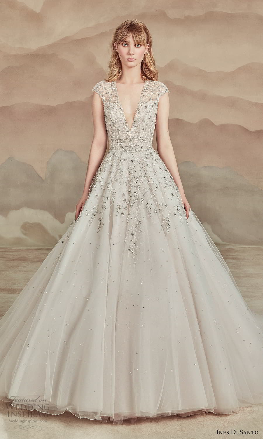 ines di santo spring 2022 bridal cap sleeves v neckline embellished bodice a line ball gown wedding dress chapel train (21) mv