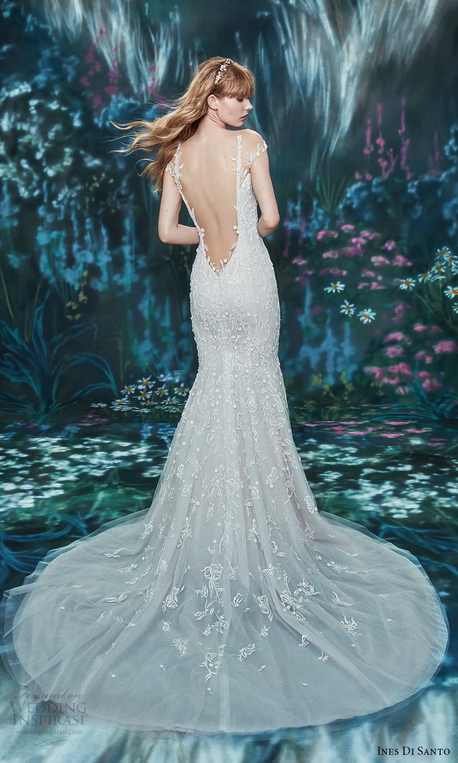 ines di santo spring 2022 bridal sheer cap sleeve plunging v neckline fully embellished trumpet mermaid wedding dress chapel train low back (6) bv